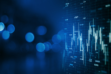 Elektronische Börsencharts vor blauem Hintergrund.