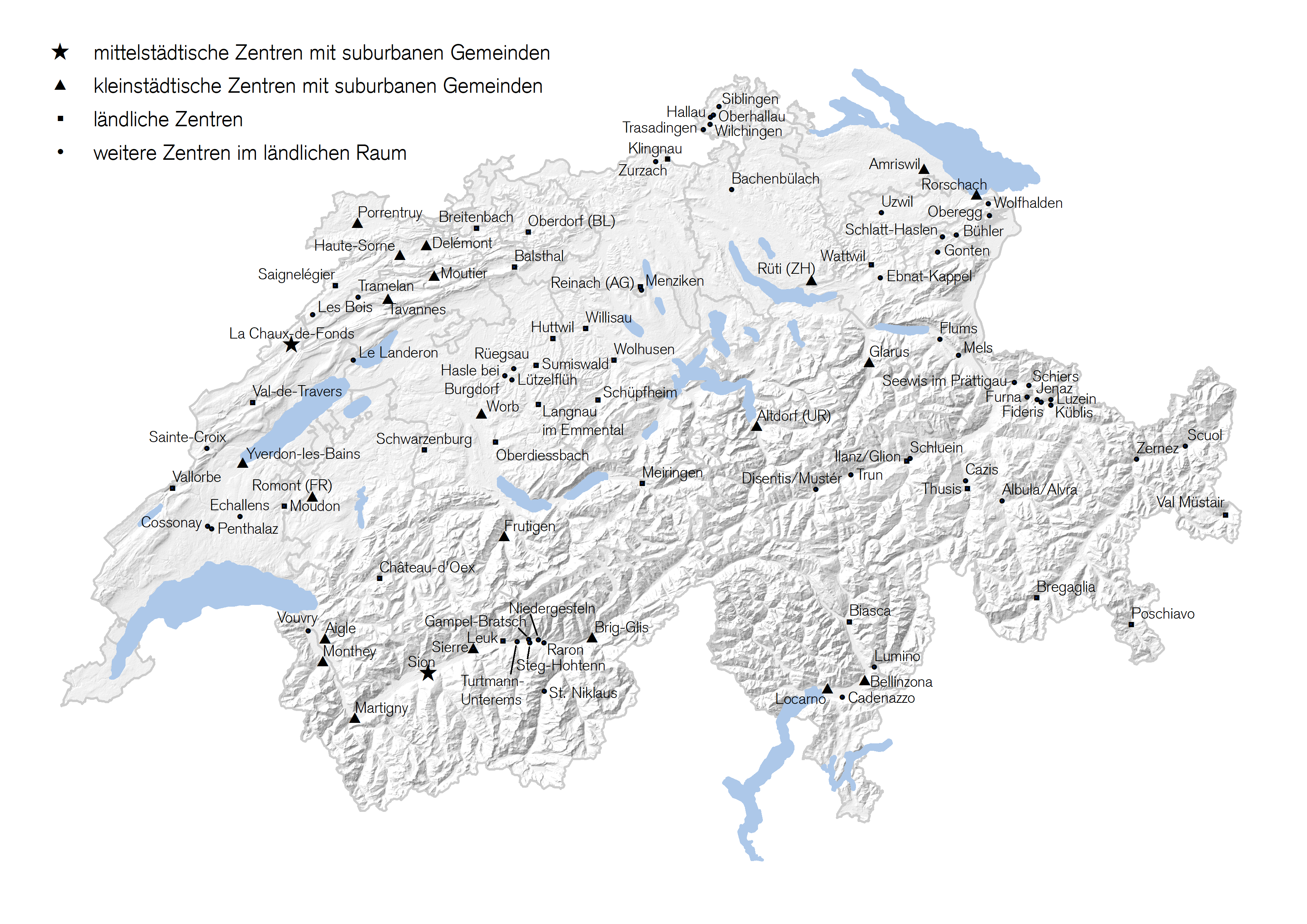 Karte der Schweiz mit den Anwendungsgebieten für Steuererleichterungen und den dazu gehörenden Gemeinden