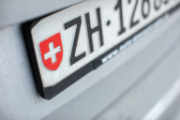 Close-up of a Zurich license plate.