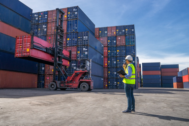 Dei container in un porto.