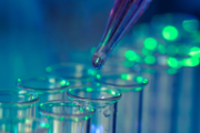 Lab pipette dispensing liquid into test tubes.