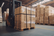 Boxes stacked in a shed.