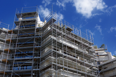 A building with scaffolding.