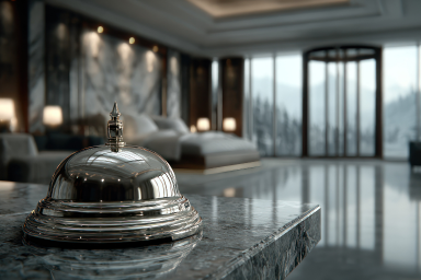 A dish under a cloche in a hotel room