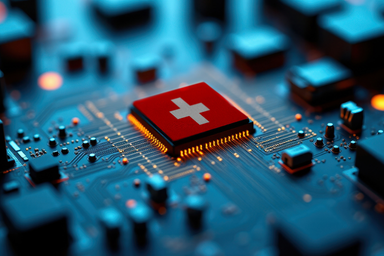 A motherboard topped with a Swiss cross