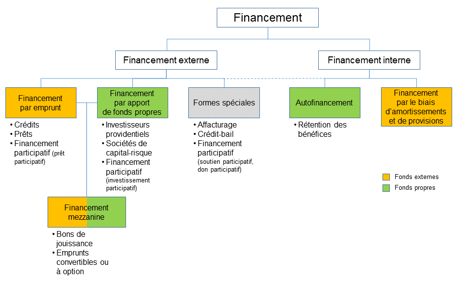 Schéma. Montre les différentes formes et sources de financement, internes et externes