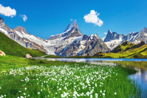 Paesaggio svizzero di montagna in estate.