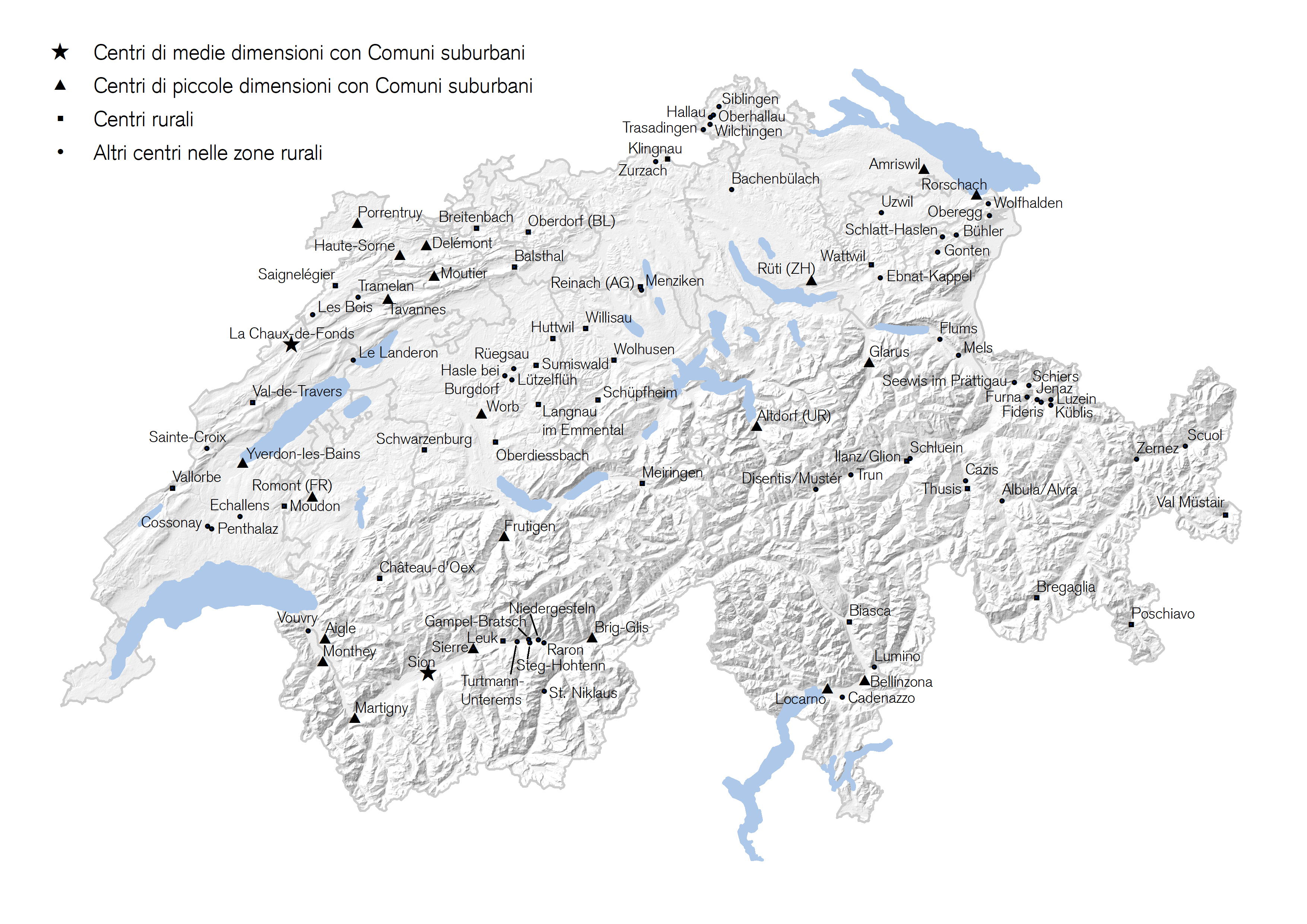 Schema: mappa della Svizzera con indicazione dei Comuni che beneficiano di agevolazioni fiscali da parte della Confederazione.